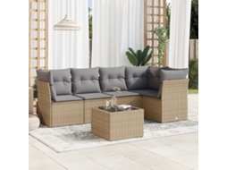 Vidaxl 6 Pcs Conjunto de Sofás P/ Jardim com Almofadões Vime Pe Bege