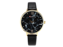 Curren Relógio Analógico Feminino Pulseira de Couro Quartzo Ouro Rosa Preto