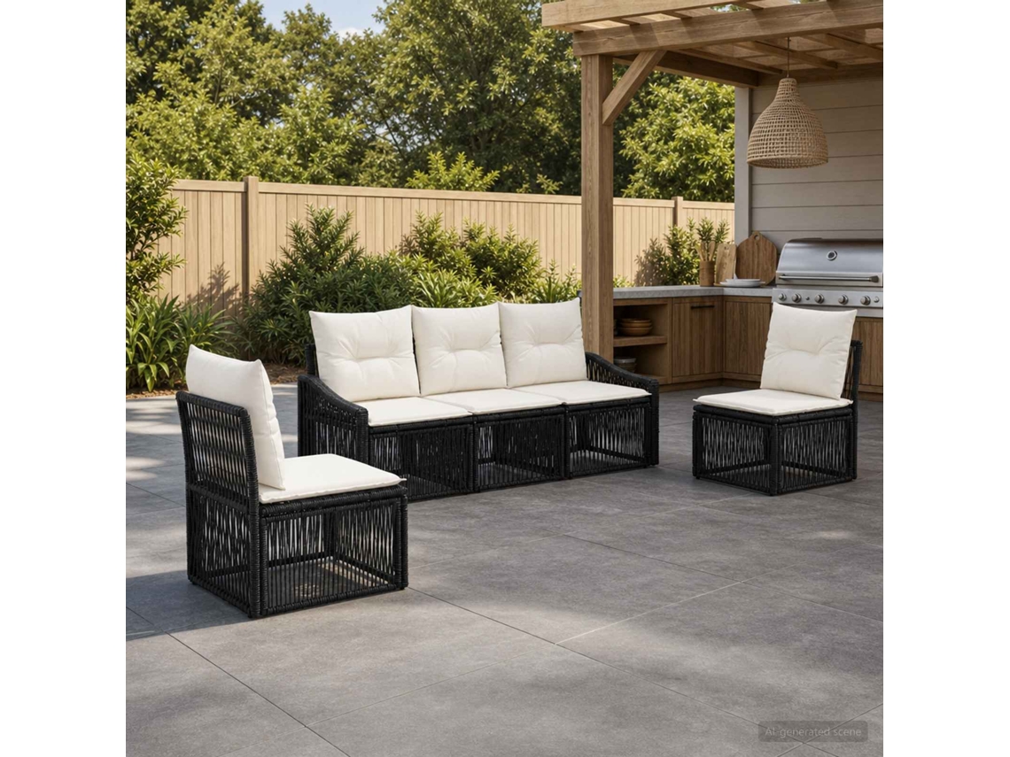 Vidaxl Conjunto De Sofá De Jardim 5 Unid. Preto Vime Pe