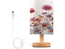 Luminária De Cabeceira Led Com Portas Usb Leitura Mesa Para Quarto Cúpula Tecido E Base Madeira Escritório Dormitório