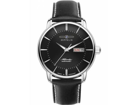 ZEPPELIN Preto Couro Genuíno Atlantic Automatic 8466-2 Relógio para Homem