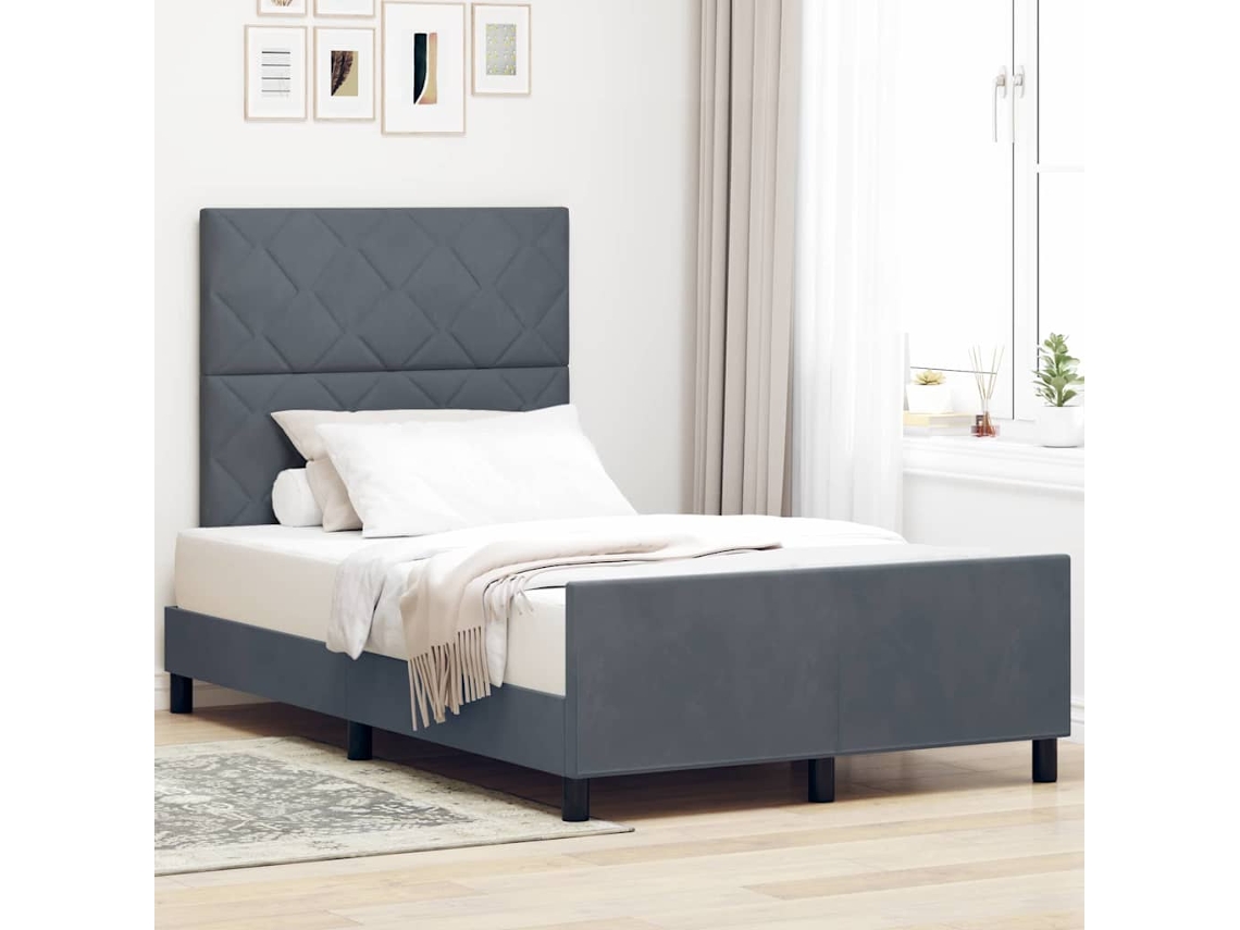Vidaxl Cama Box Com Cabeceira Cinzento Escuro 120 X 190 Cm Veludo