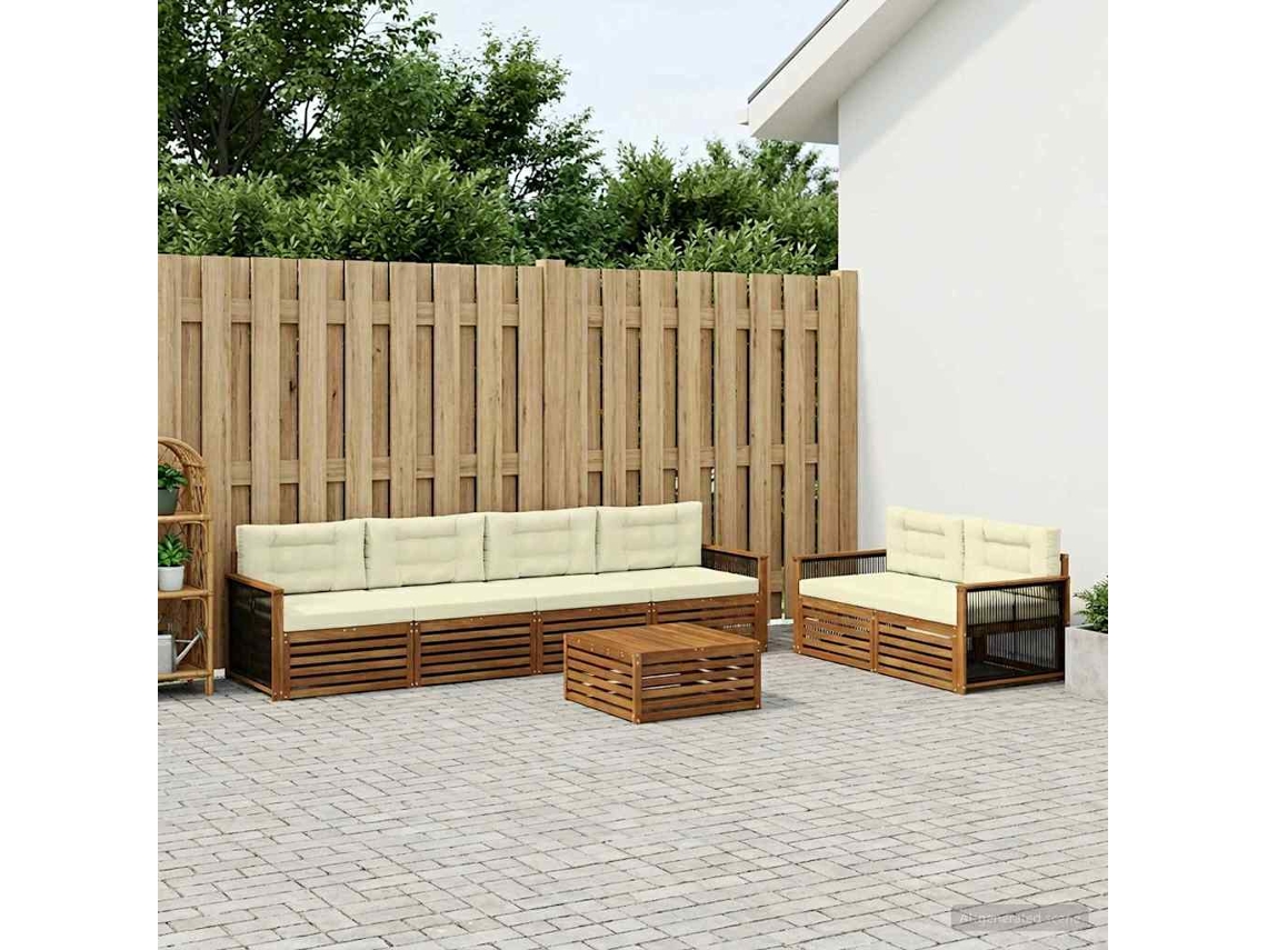 Vidaxl Conjunto De Sofás Para Exterior 7 Unid. Natural E Creme