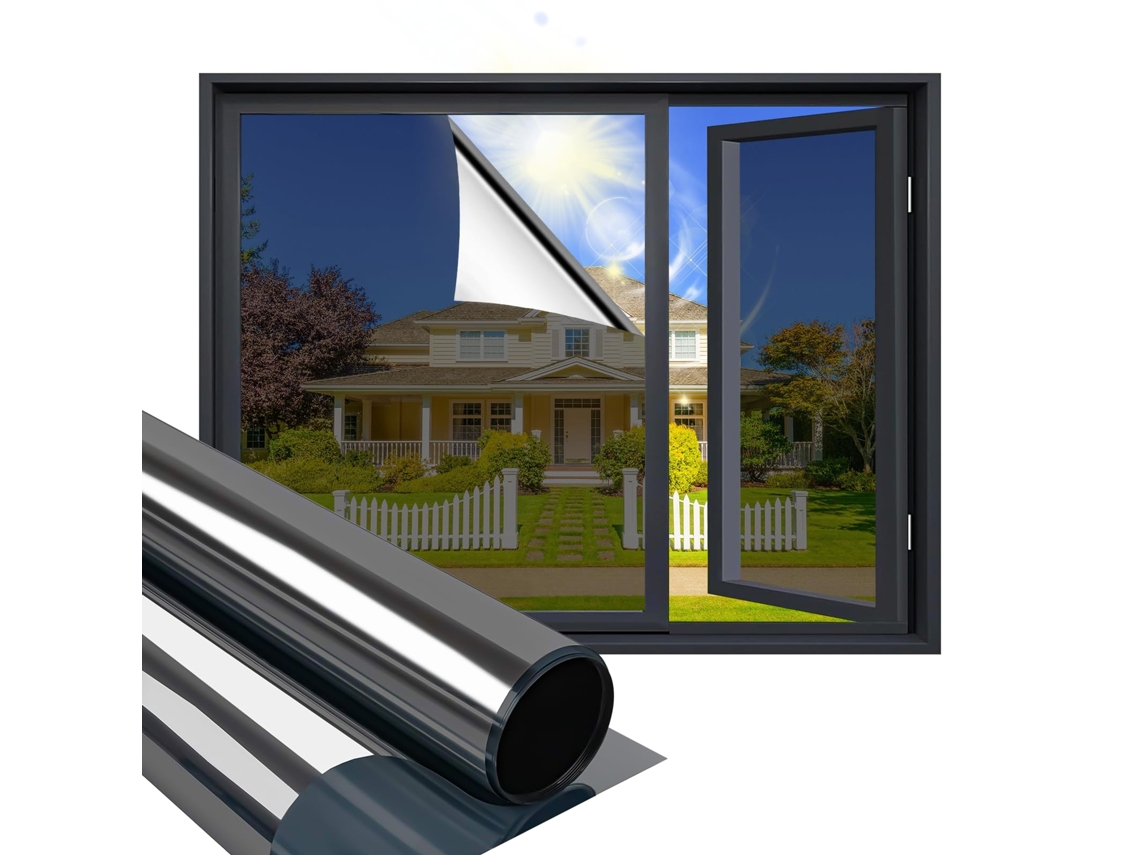 Película Autocolante Para Janelas - Película Vidro - Efeito Espelho - Proteção Uv - Casa E Escritório - 50x200 Cm - Preto E Prata