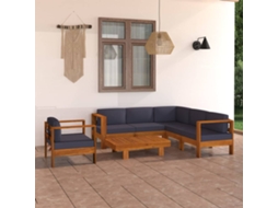 Vidaxl 7 Pcs Conj. Lounge De Jardim C/ Almofadões Cinza-escuro Acácia
