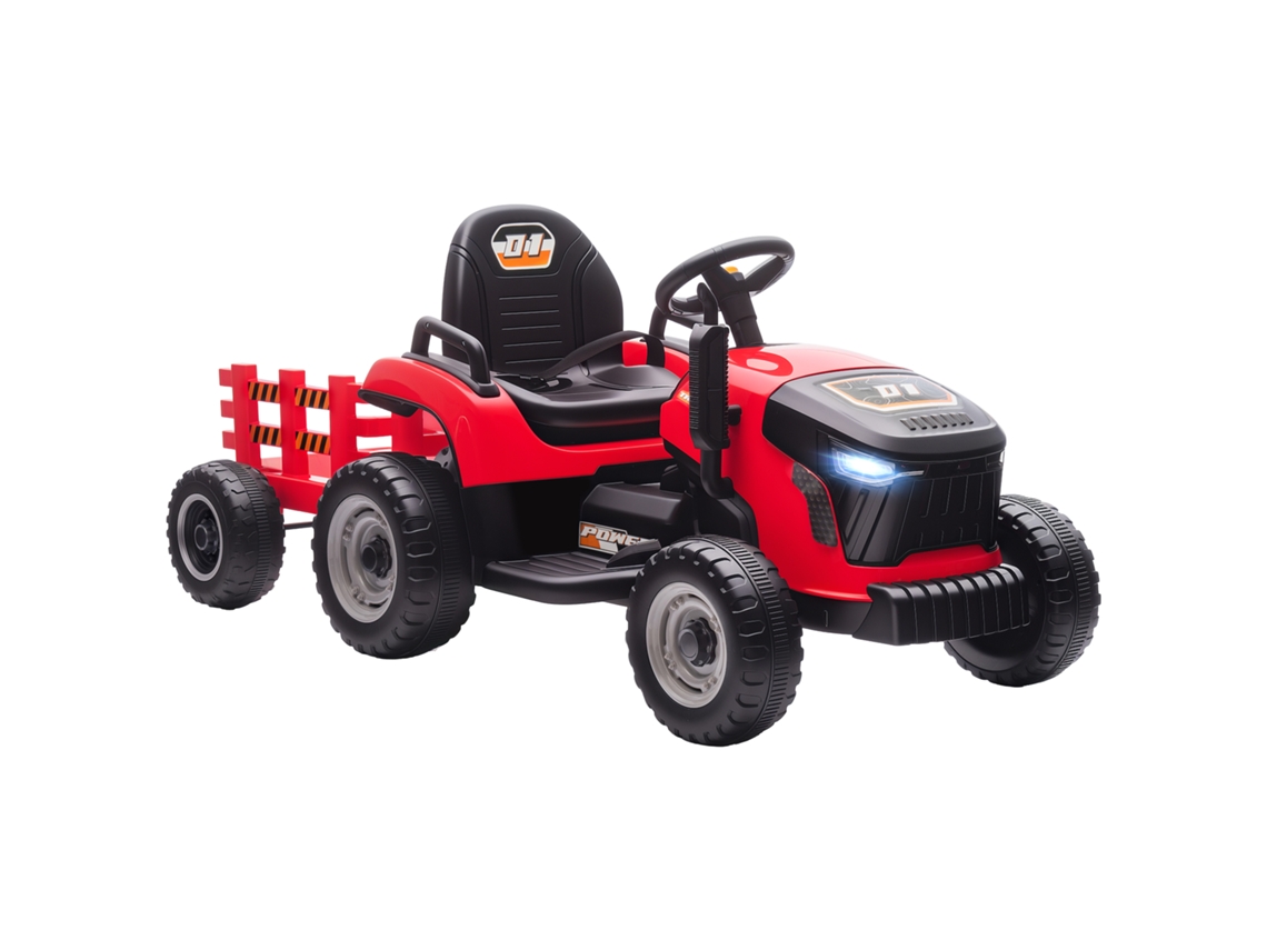 Trator Elétrico Infantil Com Trailer Destacável, Controle 2.4g, 139x58x55cm, Vermelho