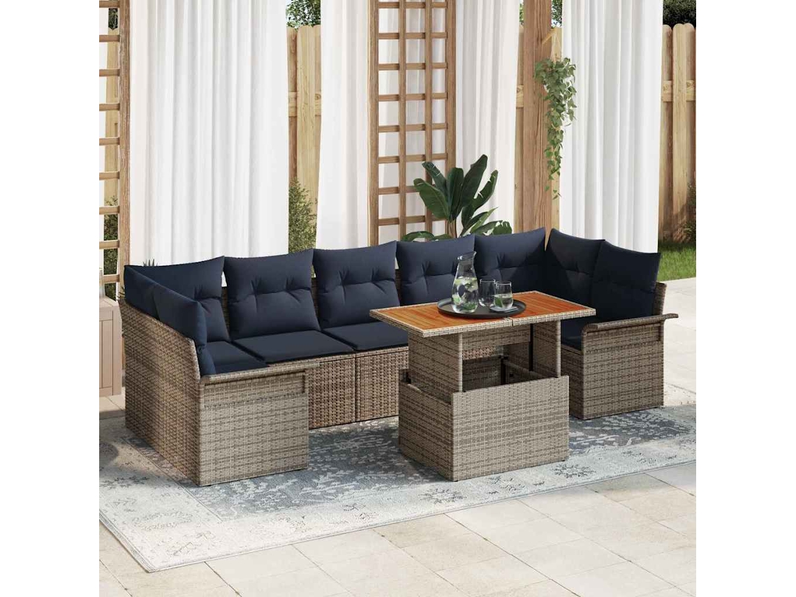 Vidaxl Conjunto De Sofá De Jardim 8 Unid. Cinza E Azul Marinho Vime Pe