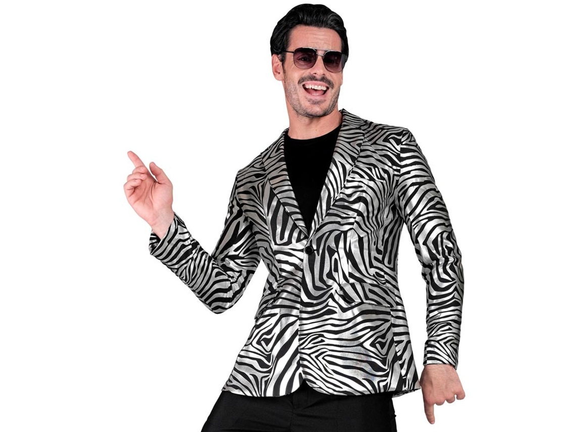Fato de festa ou jaqueta prateada com estampa animal para homem