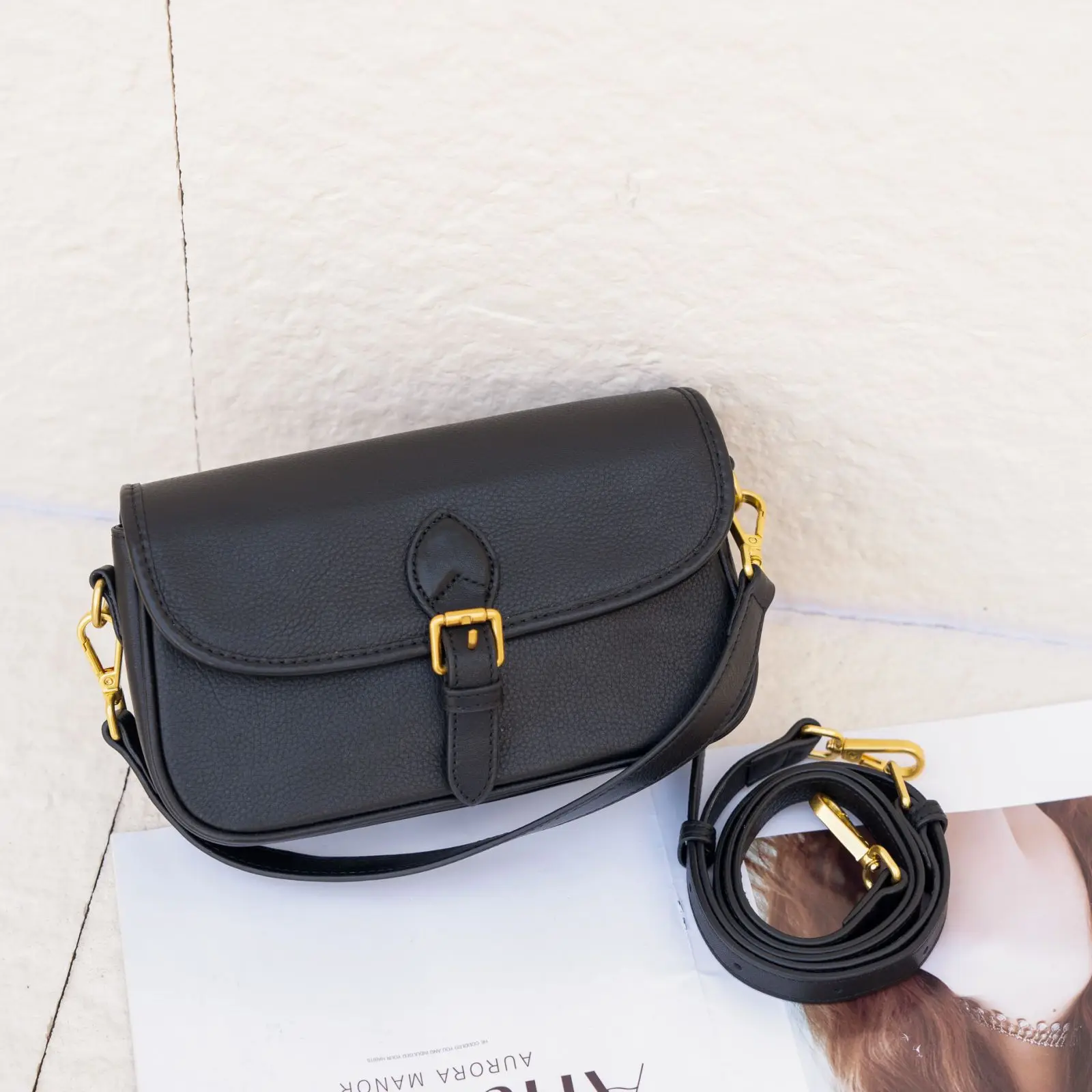 (8025-preto) Nova Bolsa Transversal Feminina Quadrada Em Couro Genuíno, Bolsa De Luxo De Grife
