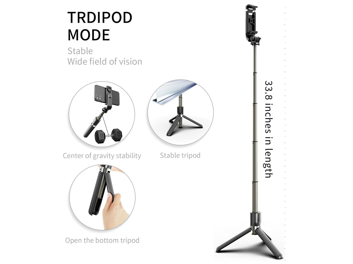 2026 palo Selfie para Teléfono Plegable Ajustable 86cm Con Clip Y Trípode Estable para Escritorio