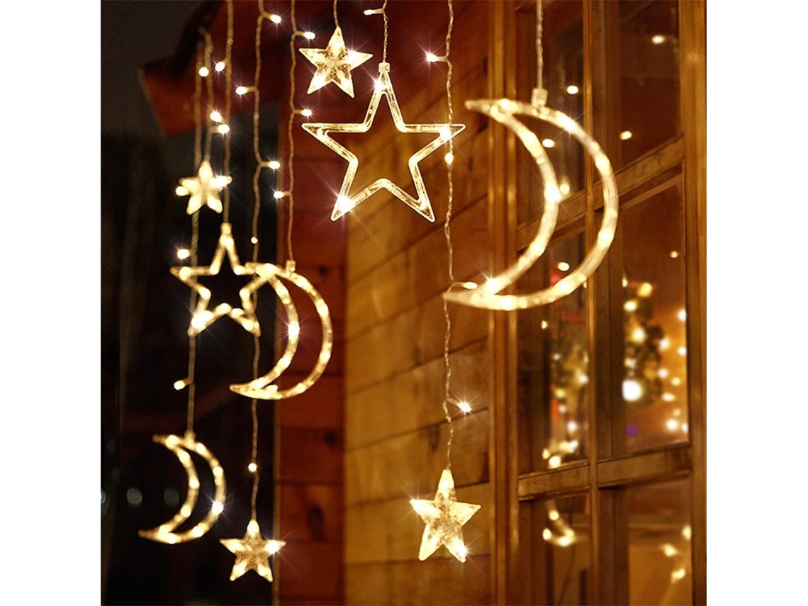 Cordão De Luzes Led, Formato De Lua E Estrela, Tema De Natal, Alimentação Usb, Funcionamento A Bateria