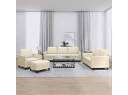 Vidaxl 4 Pcs Conjunto Sofás C/ Almofadões Couro Artificial Cor Creme