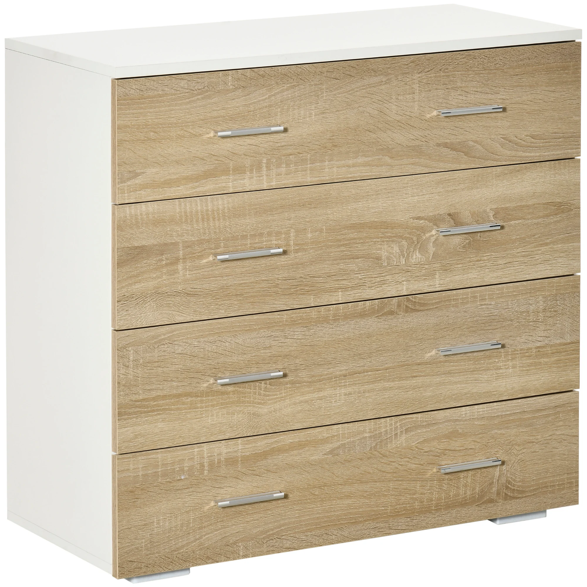 Cómoda com 4 Gavetas, Moderna, para Dormitório, Corredor, Sala de Estar, 76x35x72cm, Carvalho e Branco BTFORUS
