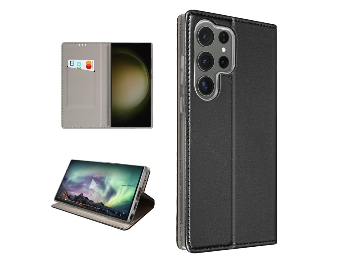 Capa Para Samsung Galaxy S23 Ultra Ushion Pele Com Porta-cartões Preto