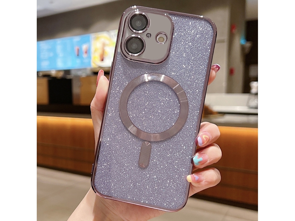 Capa De Tpu Para Iphone 16 Plus - Glitter - Acabamento Eletroplástico - Magsafe