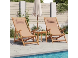 Vidaxl Cadeiras Praia Dobráveis 2 Pcs Tecido/madeira Cinza-acastanhado