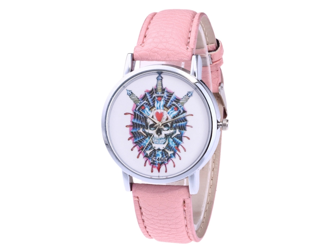 Relógio feminino Zhoulianfa com pulseira de couro PU, mostrador redondo e movimento de quartzo casual (rosa)