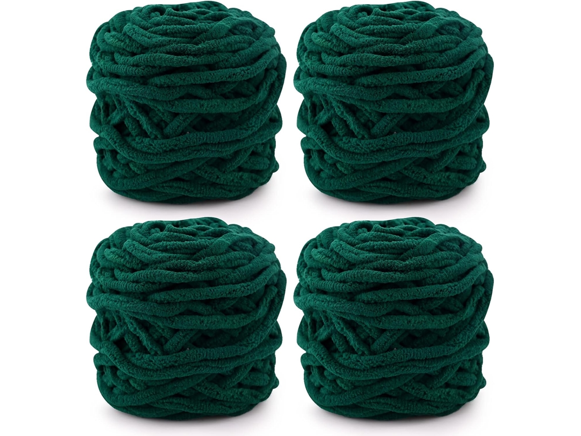 Fio De Tricô 4 X 100g Fio De Tricô Multicolorido Para Crochê, Fio Macio E Grosso, Verde Escuro Slowmoose