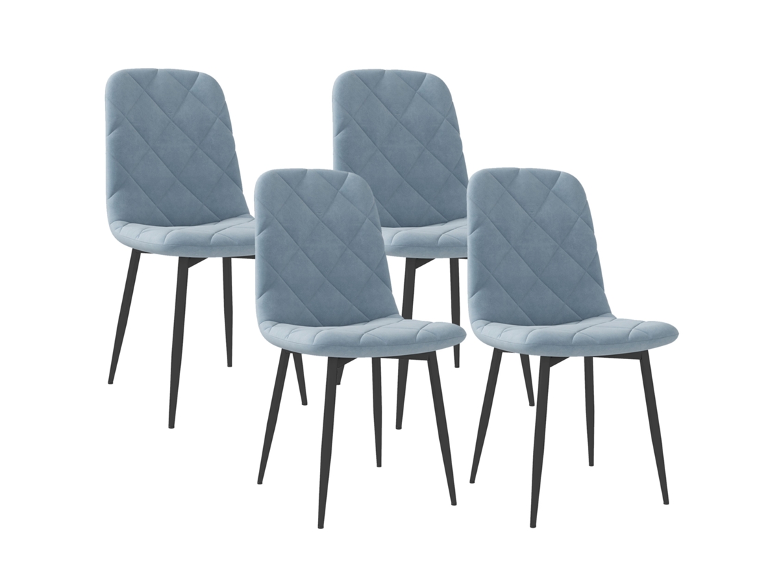 Conjunto 4 Cadeiras Jantar Veludo Pés Aço Sala Estar Azul Claro