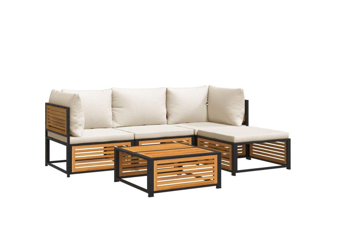 Maison Exclusive - 5 Pcs Conjunto De Sofás De Jardim Com Almofadões Acácia Maciça