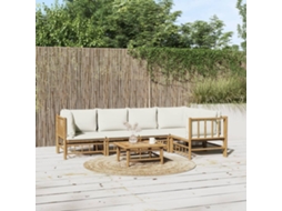 Vidaxl 6 Pcs Conjunto Lounge De Jardim Bambu C/ Almofadões Branco Nata