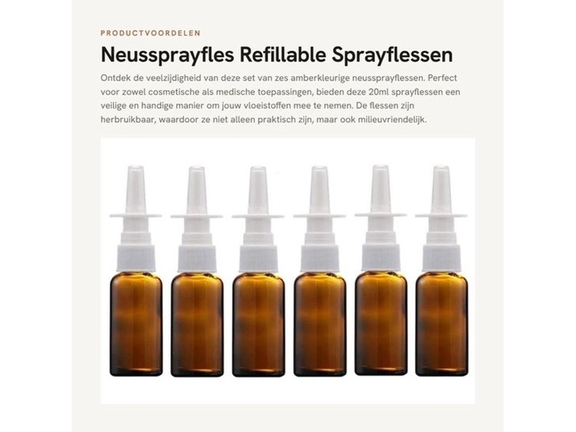 Neussprayfles De 20ml - 6 Unidades - Vidro De Âmbar - Reutilizável - Aspirador - Pneumático - Proteção Uv - Spray De Vidro