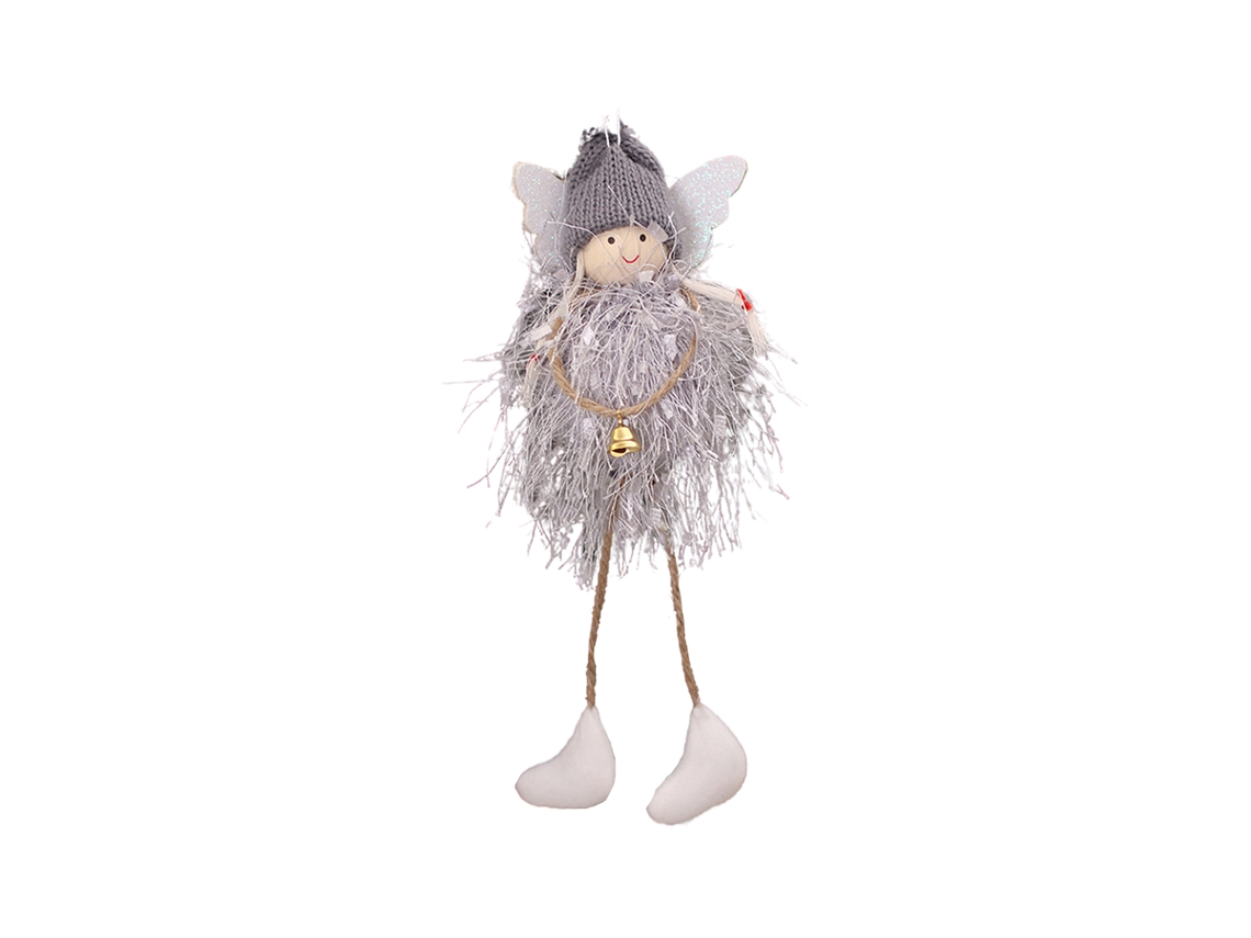 Decoração de Natal Sino com Anjo Menina em Tricô Pendurável Cinza LAXISCREED