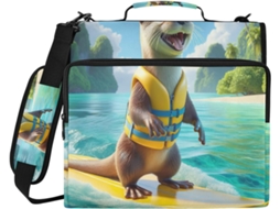 Happy Otter Surfing Pasta De 3 Argolas Com Zíper, Compartimento Laptop E Organizador Com Vários Bolsos Escola