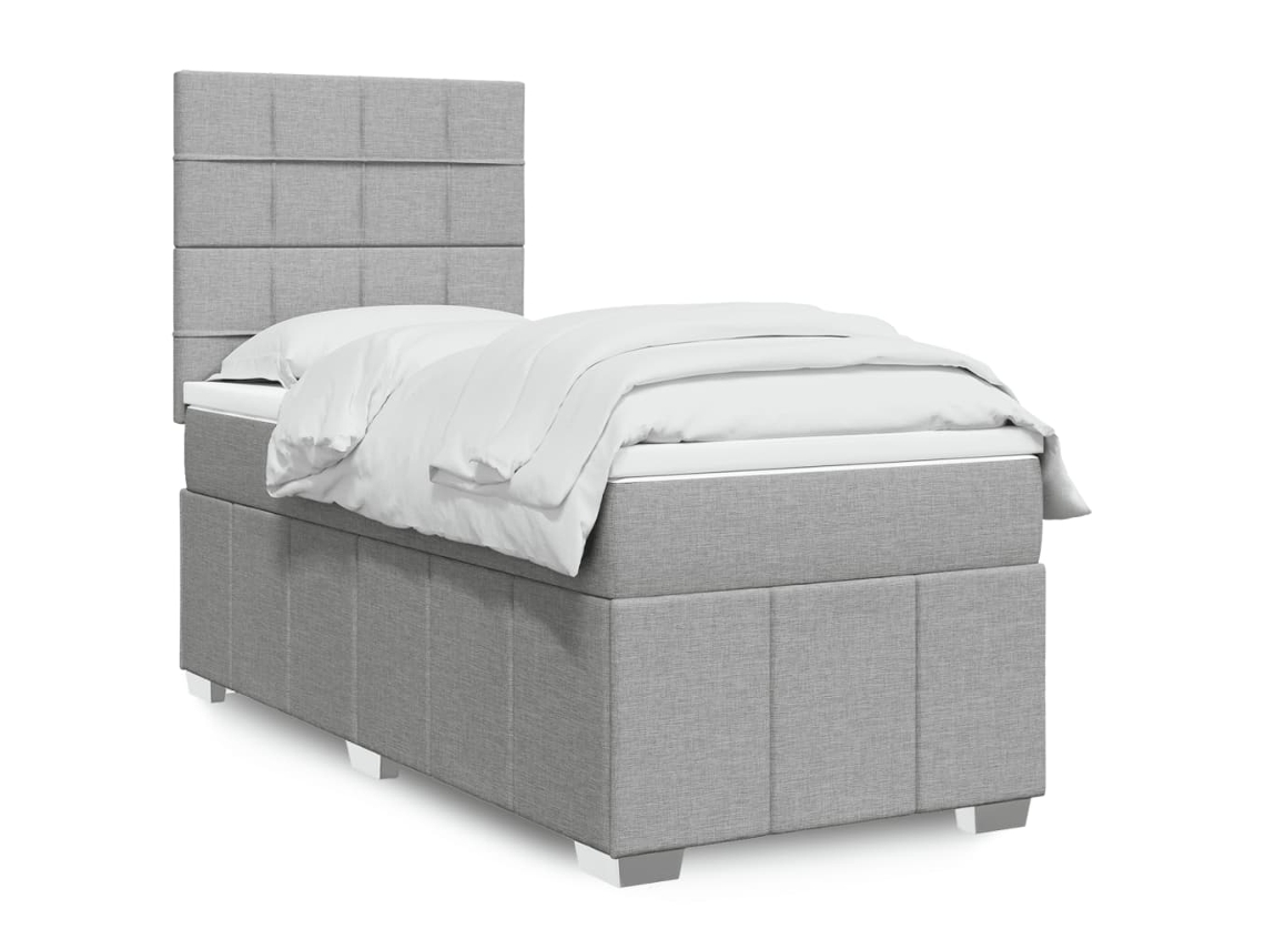 Cama Com Molas/colchão 90x200 Cm Tecido Cinza-claro