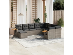 10 Pcs Conjunto Sofás De Jardim C/ Almofadões Vime Pe Cinza Dkd Home Decor