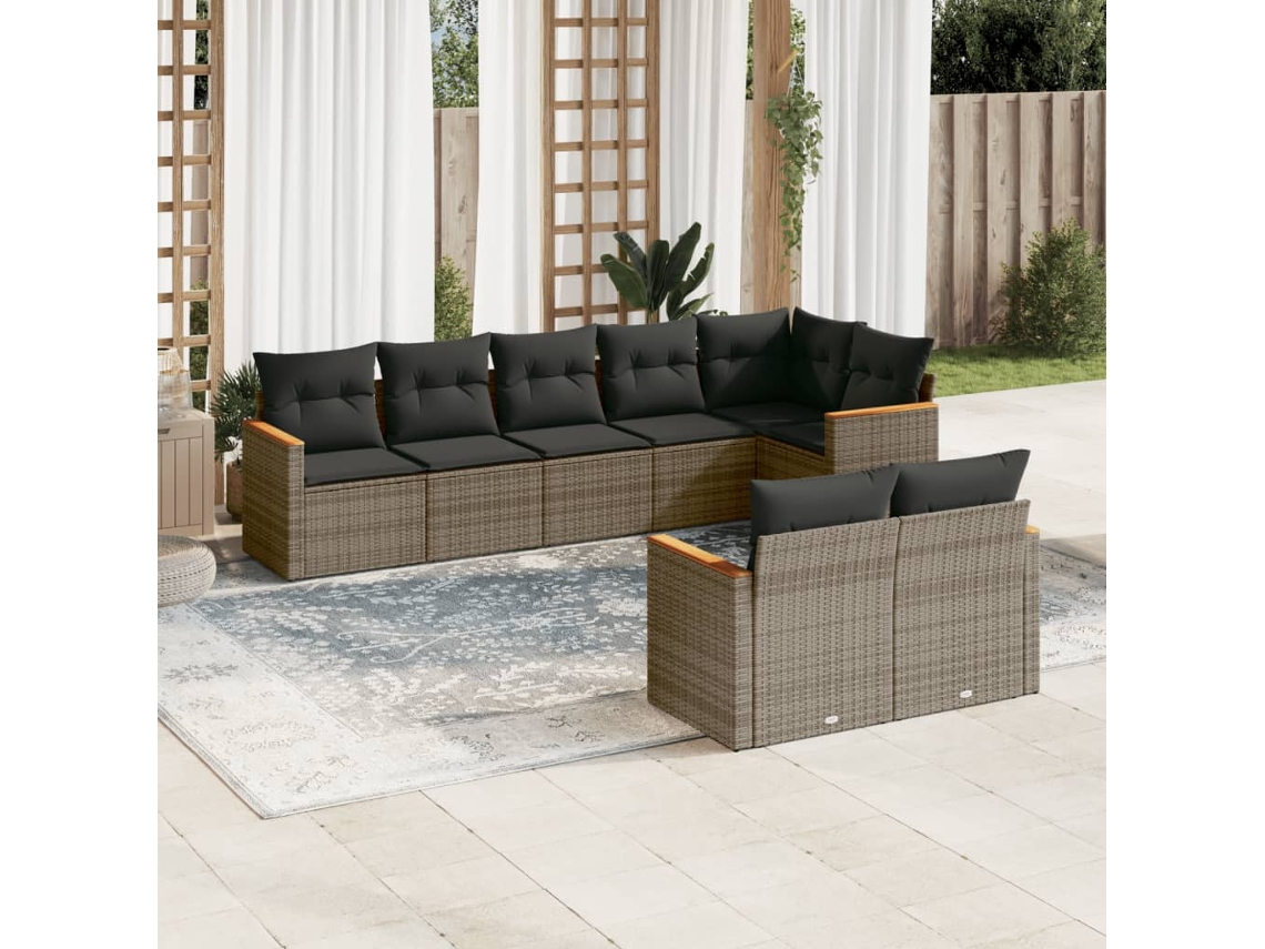 Vidaxl 8 Pcs Conjunto Sofás De Jardim C/ Almofadões Vime Pe Cinzento