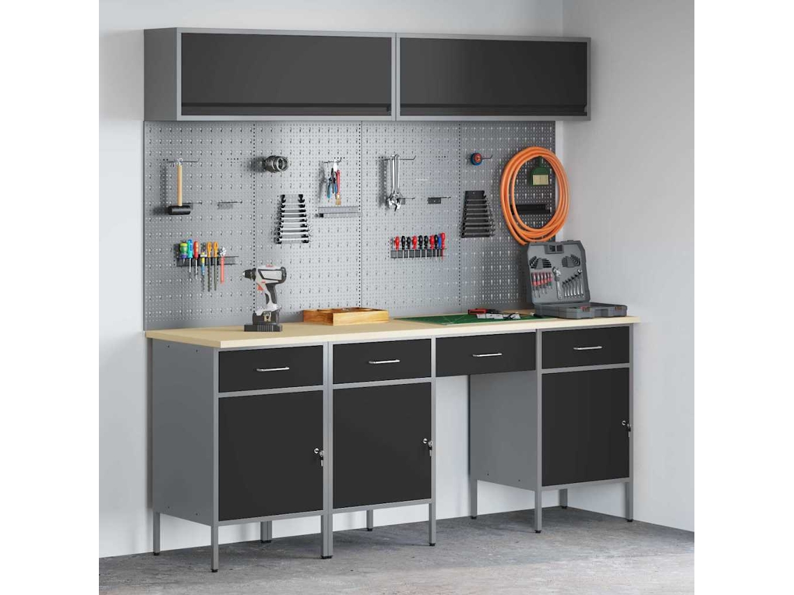 Vidaxl Conjunto De Armários De Trabalho Com Gaveta 10 Unid. Preto