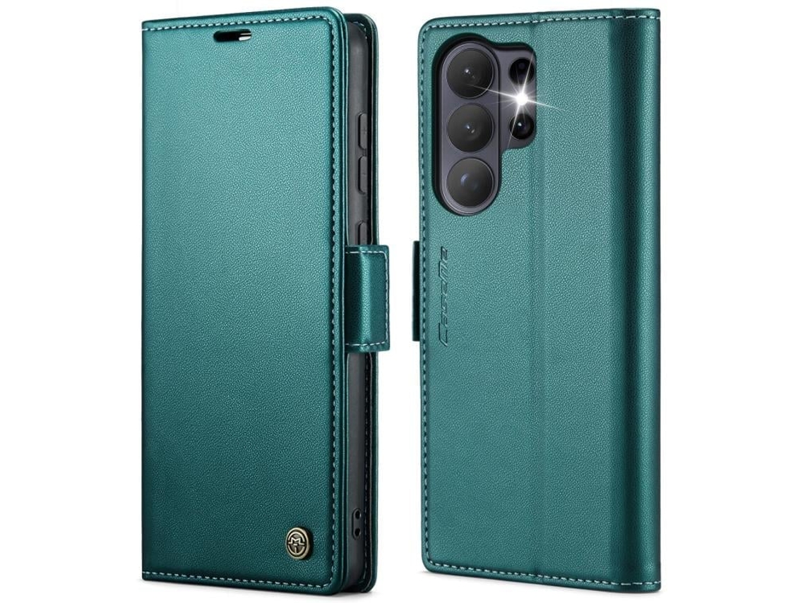 Capa Para Samsung Galaxy S26 Ultra 5g De Couro Com Fecho Borboleta Textura De Lichia E Proteção Rfid Antirroubo Verde