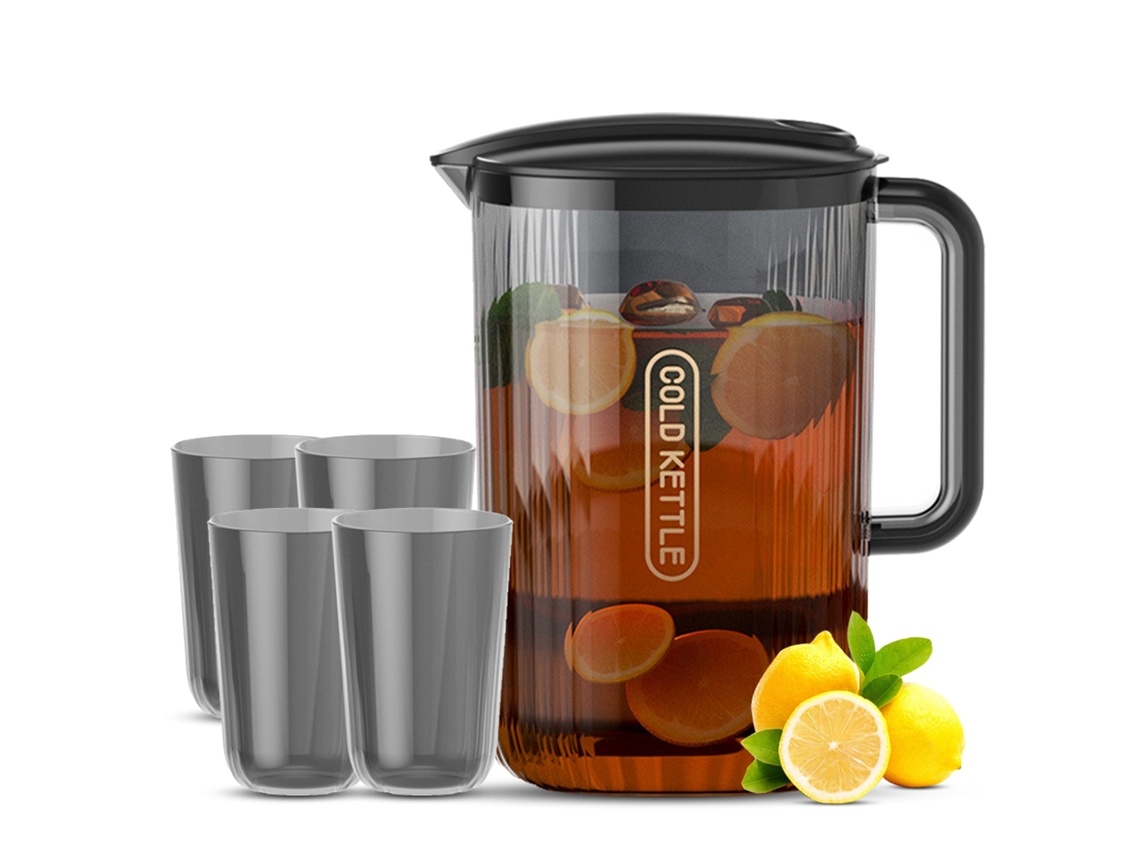 Nova Line jarra de Água com Tampa 74oz Resistente a Quebras e 4 Copos para Bebidas Frias e Quentes