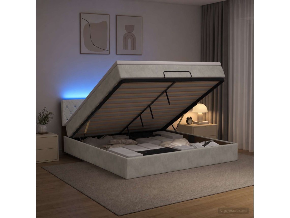 Vidaxl Cama Ottoman Com Colchão E Led Cinzento-claro 160 X 200 Cm