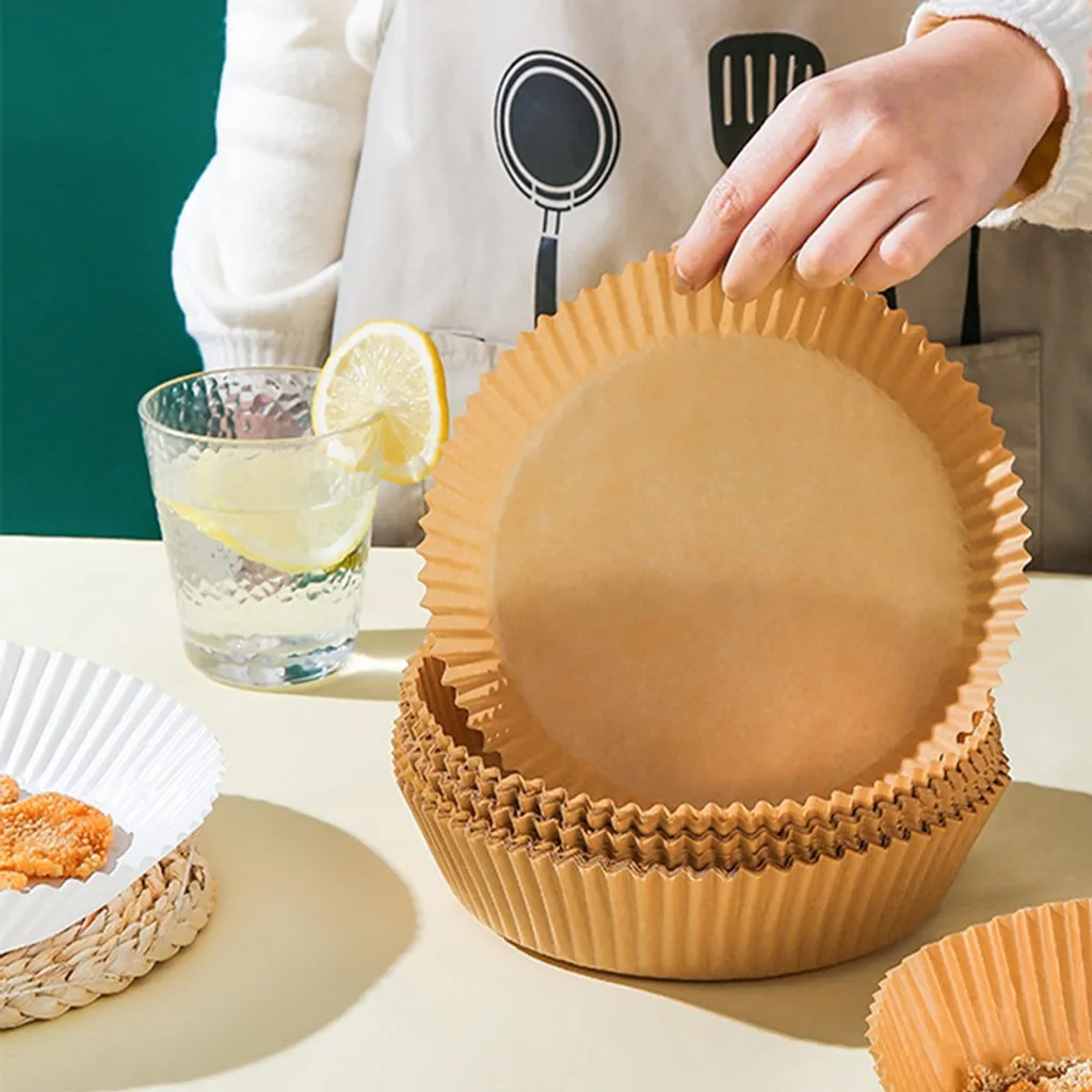 50 Unidades De Papel Descartável Antiaderente Para Fritadeira A Ar, Frigideira E Vaporizador, Na Cor Marrom.