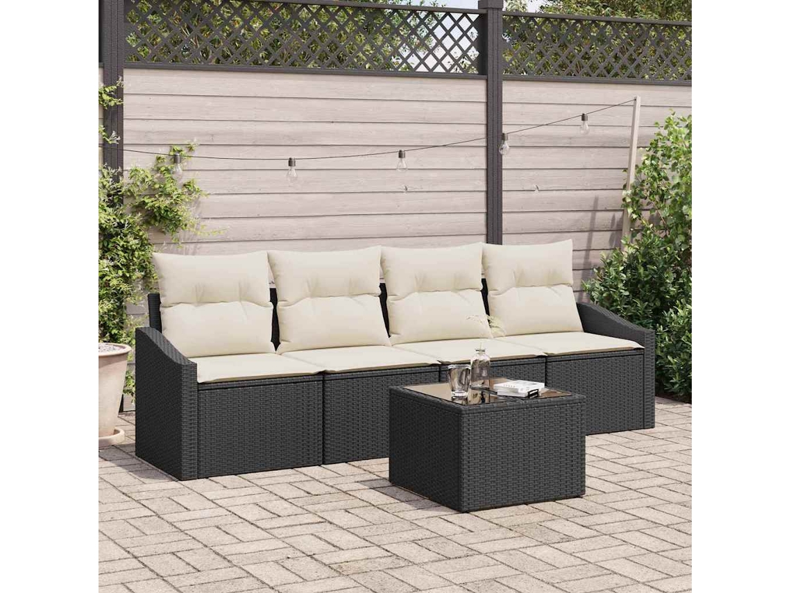 Vidaxl Conjunto De Sofás 5 Unid. Preto E Creme Vime Pe