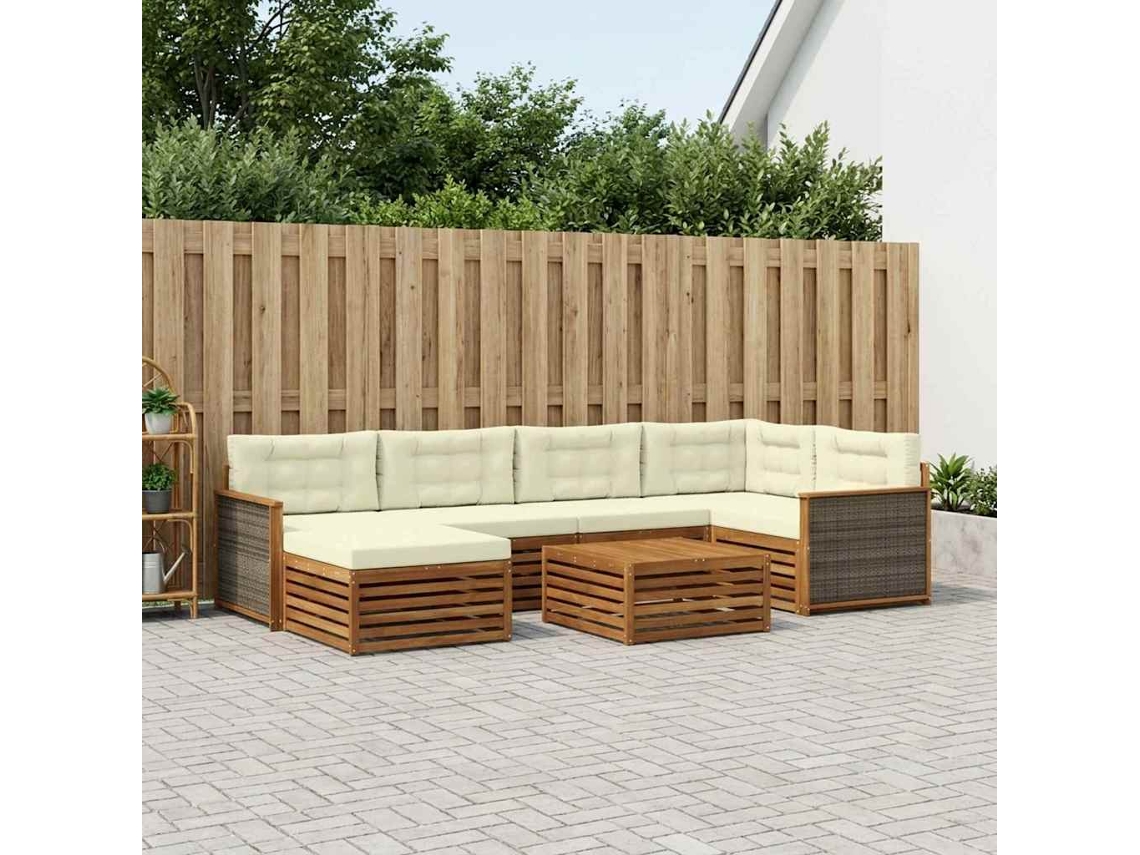 Vidaxl Conjunto De Sofás Para Exterior 7 Pcs Natural E Creme