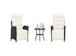 Vidaxl 3 Pcs Conjunto De Bistrô Com Almofadões Vime Pe Preto