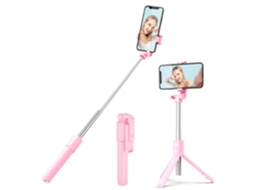Tripé Para Selfie Com Controle Remoto Destacável, Compatível Com Iphones E Smartphones Android, Ideal Para Gravar Vídeos E Blogs, Rosa, 70 Cm.