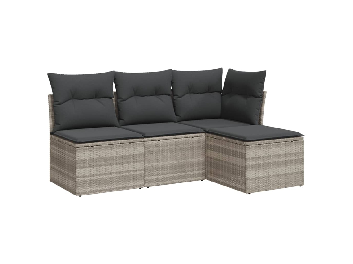 Conjunto de 4 Sofás Jardim com Almofadões Vime Pe Cinzento Claro MAISON EXCLUSIVE (4 pcs)