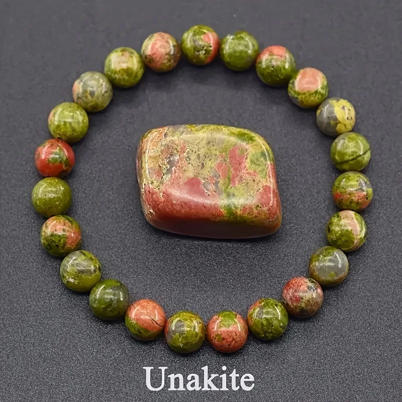 Pulseira de Contas de Pedra Natural Epidoto para Yoga, Reiki, Cura, Amuleto e Talismã da Sorte MDUG (19 Cm)