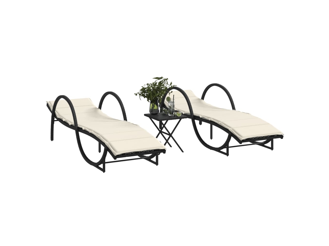 Vidaxl Espreguiçadeiras Com Mesa 2 Pcs Vime Pe Preto