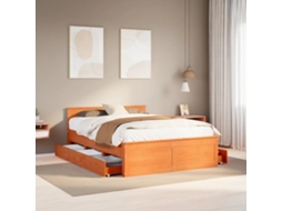 Vidaxl Cama Sem Colchão Com Cabeceira Pinho Maciço Castanho-mel