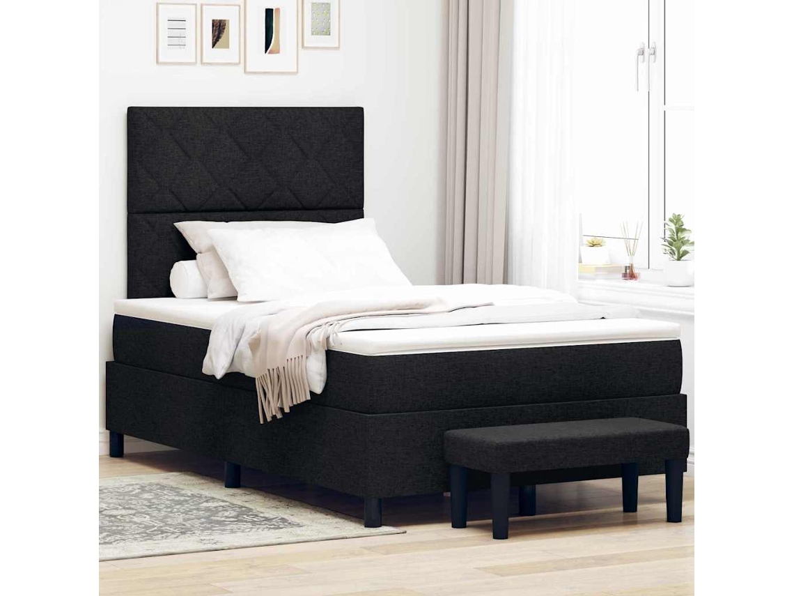 Vidaxl Cama Box Com Cabeceira Preto 120 X 200 Cm Tecido