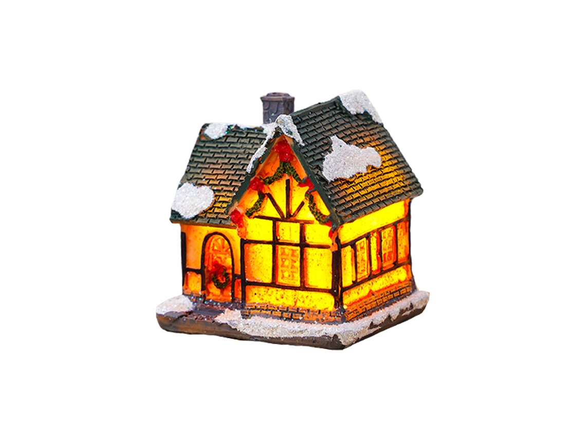 Decoração de Natal em Resina Pequena Casa com Luz e Enfeite LAXISCREED