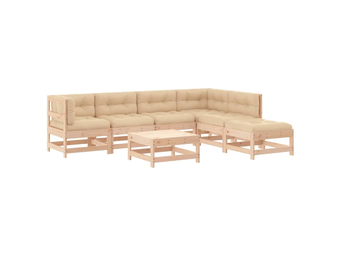 Conjunto 7 lounge jardim c/ almofadões VIDAXL madeira maciça