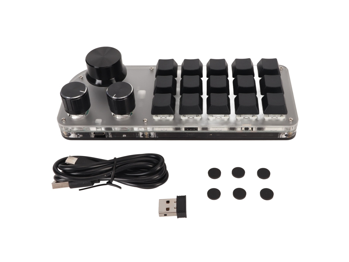 Mini Teclado de 15 Teclas con 3 Programables, USB-C, Bluetooth 2.4G, Interruptores Azules | S/MARCA
