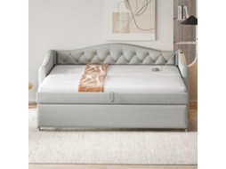 Cama Com Gavetão De Linho 90x200cm E 90x190cm - Com Porta Usb E Estrado - Cinzento