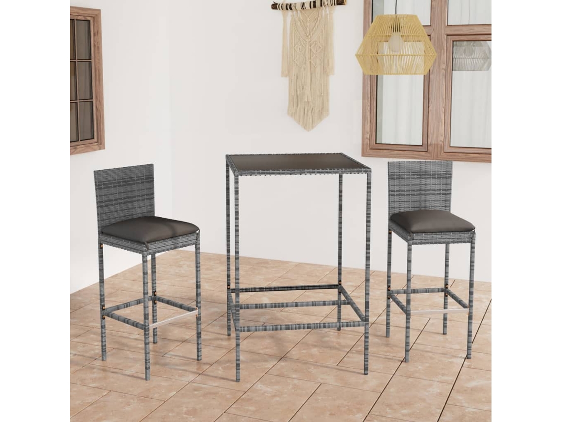 Conjunto de Móveis de Jardim HARLANV1 com bar, vime, vidro e cinzento